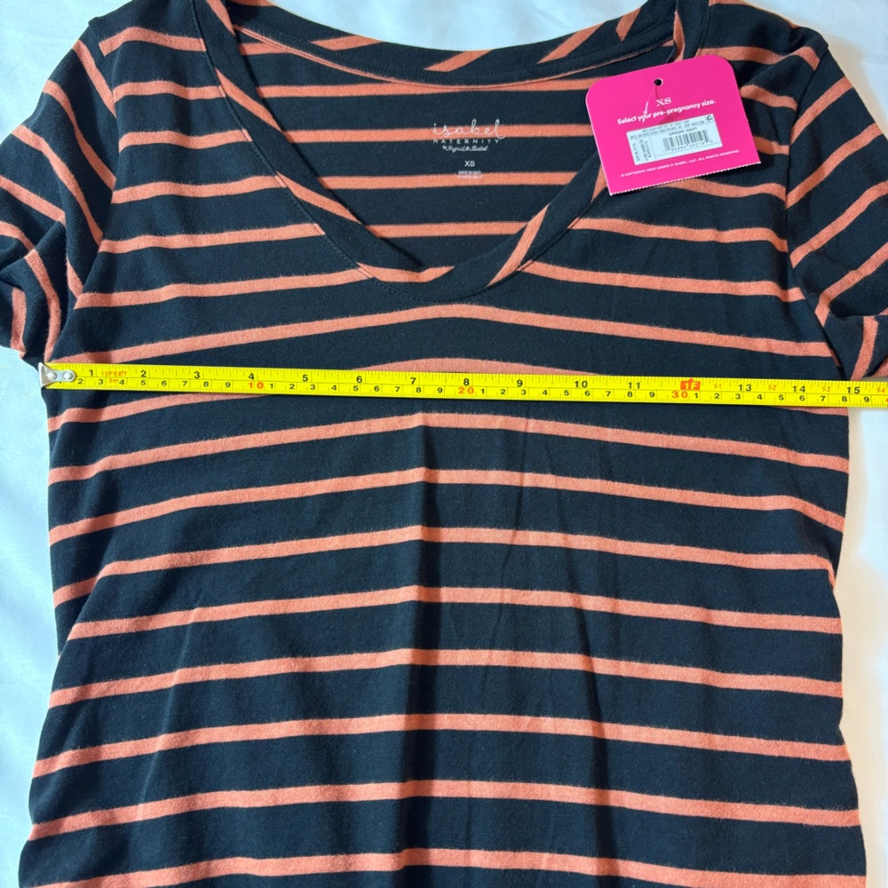 Isabel Maternity Tee Long Sleeve Side Rouging Comfy Striped Black Orange Size XS - Picture 10 of 14